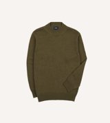 Drake's Olive Cotton Mock Neck Jumper