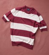 Drake's and Burgundy Stripe Crew Neck Knitted T-Shirt