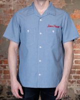 Iron Heart IHSH-447-SAX 5oz Cotton Linen Open Collar Short Sleeve Shirt