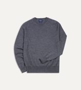 Drake's Grey Melange Merino Crew Neck Jumper