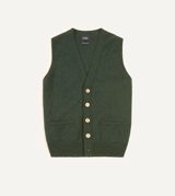 Drake's Green Lambswool Sleeveless Cardigan