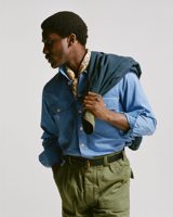 Drake's Cotton Long Point Collar Work Shirt