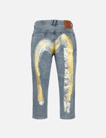 Evisu Artistic Brush Daicock Print Cropped Jeans #2027