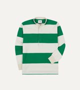 Drake's and White Stripe Cotton Mandarin Collar Rugby Shirt