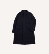 Drake's Navy Donegal Wool Raglan Coat