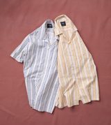 Drake's Triple Stripe Block Print Cotton Camp Collar Short Sleeve Shirt