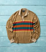 Drake's Multi Centre Stripe Linen Cotton Knitted Rugby Shirt