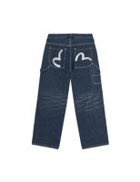 Evisu Distressed Seagull Print Loose Fit Cargo Jeans