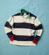Drake's and Navy Block Stripe Cotton Rugby Shirt