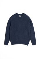 Blackhorse Lane Ateliers LAMBSWOOL CABLE KNIT CREW NECK JUMPER MIDNIGHT BLUE