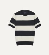 Drake's and Charcoal Stripe Crew Neck Knitted T-Shirt