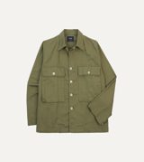 Drake's Green Cotton Twill Military Overshirt