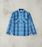 Samurai SKN24-01W Indigo Dyed Sashiko Flannel Rain Drop Kasuri Work Shirt