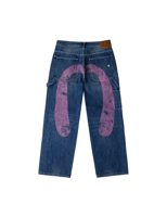 Evisu Washed and Distressed Daicock Print Relax Fit Jeans