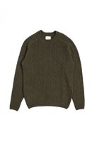 Blackhorse Lane Ateliers LAMBSWOOL CABLE KNIT CREW NECK JUMPER OLIVE
