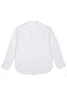 Blackhorse Lane Ateliers E13 IRISH LINEN COLLARLESS BLUE STRIPED SHIRT