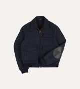 Drake's Navy Wool and Leather A-2 Bomber Jacket