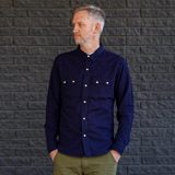 The Flat Head FN-SCW-002L Indigo Dobby Western Shirt