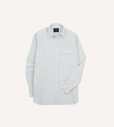 Drake's Pencil Stripe Selvedge Cotton Long Point Collar Shirt