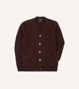 Drake's Brown Lambswool 6 Button Cable Knit Cardigan