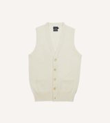 Drake's Ecru Lambswool Sleeveless Cardigan