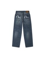 Evisu Distressed Seagull Print with Irregular Patches Loose Fit Denim Jeans