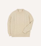 Drake's Ecru Wool Aran Jumper