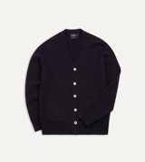 Drake's Navy Lambswool 6 Button Cardigan