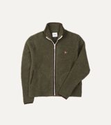 Drake's Green Boucle Wool Zip Fleece Jacket
