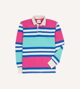 Drake's Pink, Green and Blue Stripe Cotton Rugby Shirt
