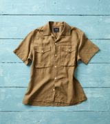 Drake's Linen Short Sleeve Camp Collar Military Shirt