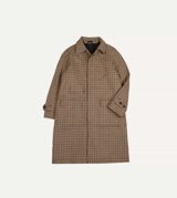 Drake's Brown Houndstooth Check Wool Raglan Coat
