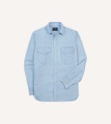 Drake's Bleach Wash Cotton-Linen Long Point Collar Work Shirt