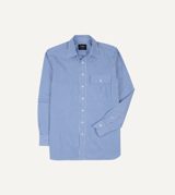 Drake's and White Stripe Long Point Collar Flap Pocket Poplin Shirt