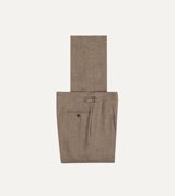 Drake's Brown Prince of Wales Check Linen Single Pleat Trouser
