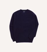 Drake's Navy Brushed Shetland Crew Neck Jumper