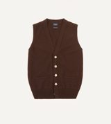 Drake's Brown Lambswool Sleeveless Cardigan