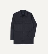 Drake's Navy Stone Wash Cotton Military Overshirt