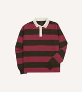Drake's Pink and Olive Block Stripe Knitted Rugby Shirt
