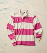 Drake's Pink and White Stripe Cotton Mandarin Collar Rugby Shirt