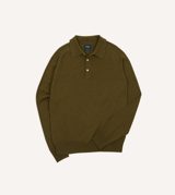 Drake's Olive Alpaca Wool Knitted Polo