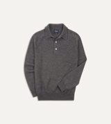 Drake's Grey Merino Wool Knitted Polo