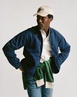Drake's French Blue Herringbone Cotton Artist Chore Jacket
