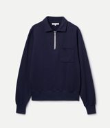 Merz b. Schwanen Cropped Vintage Fleece Polo Collared Half-Zip Sweatshirt