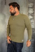 Iron Heart IHTL-1301-OLV 1301 Waffle Knit Long Sleeved Crew Neck Thermal Top