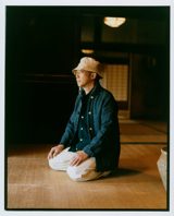 Drake's Indigo Stripe Linen Loop Button Chore Jacket