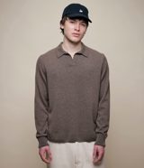 Merz b. Schwanen Merino Wool-Cashmere-Silk Long Sleeve Polo Shirt