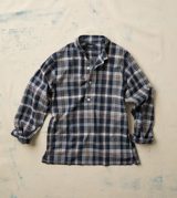 Drake's and Yellow Madras Check Cotton Mandarin Collar Popover Shirt