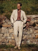Buck Mason Natural Linen Herringbone Hollywood Pleated Trouser