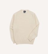 Drake's Ecru Brushed Shetland Crew Neck Jumper